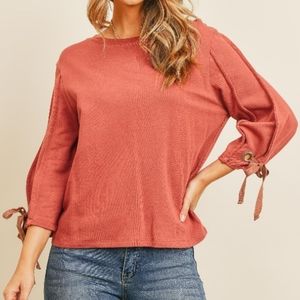 Crew Neck Tie Sleeve Cotton Top